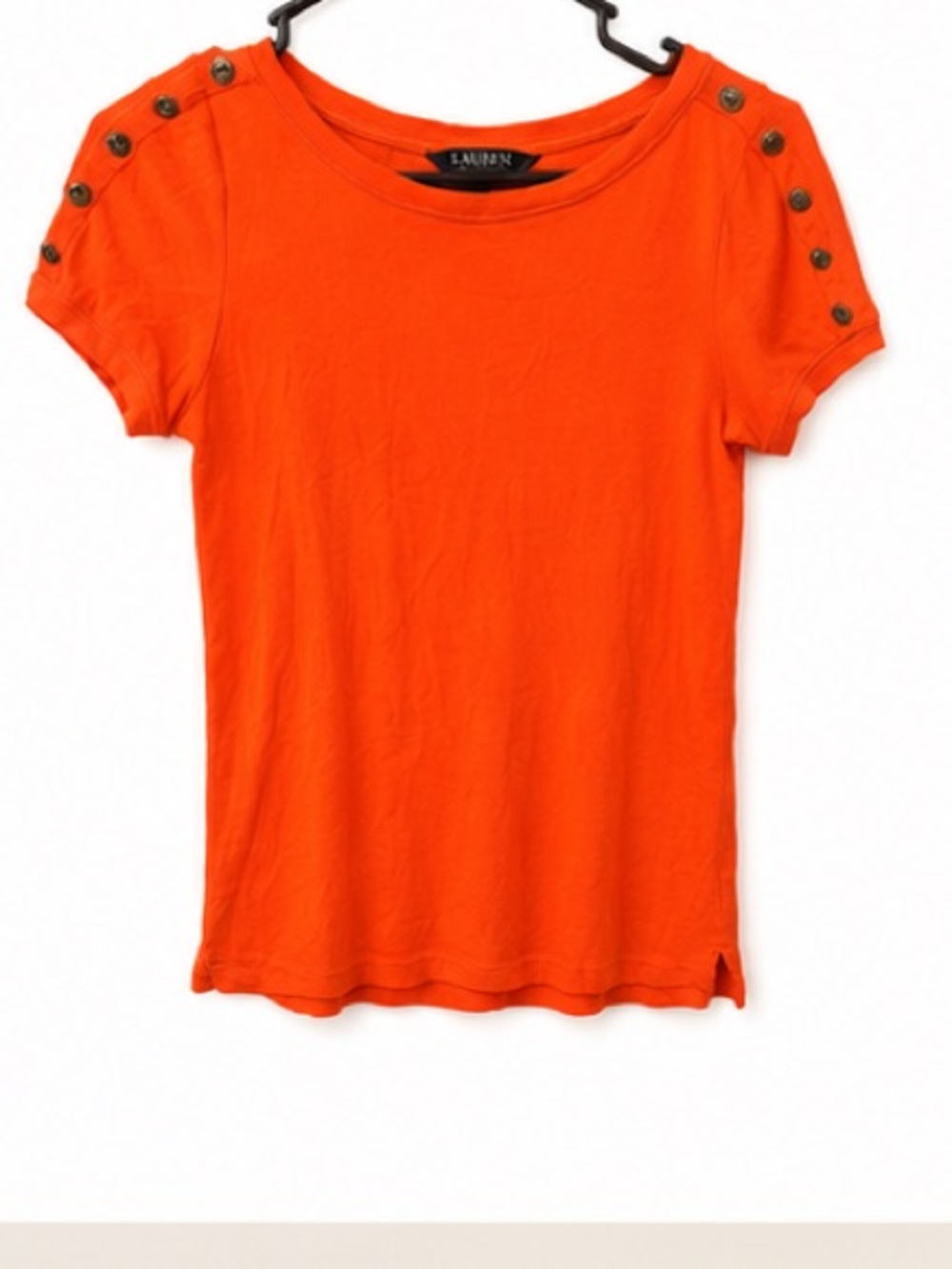 Lauren Ralph Lauren Orange Cotton Button Shoulder Tee Women’s Medium Preppy - Picture 3 of 7